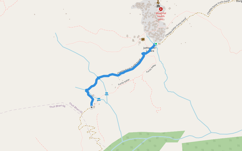 Chedda bazar-Furilo bazar walking route map in Majhfal