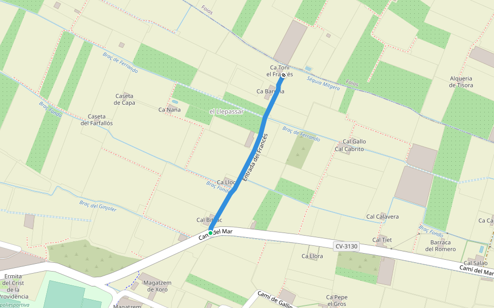 Entrada del Francés walking route map in Meliana