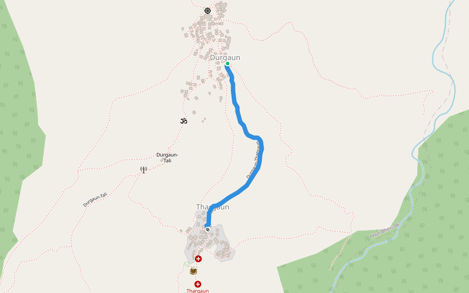 Durgaun-Thargaun walking route map in Majhfal