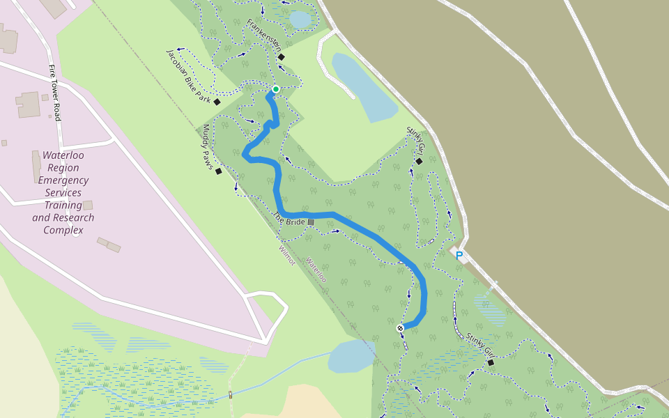 Muddy Paws walking route map in Waterloo
