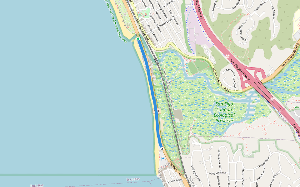 South Coast Highway 101 walking route map in Encinitas