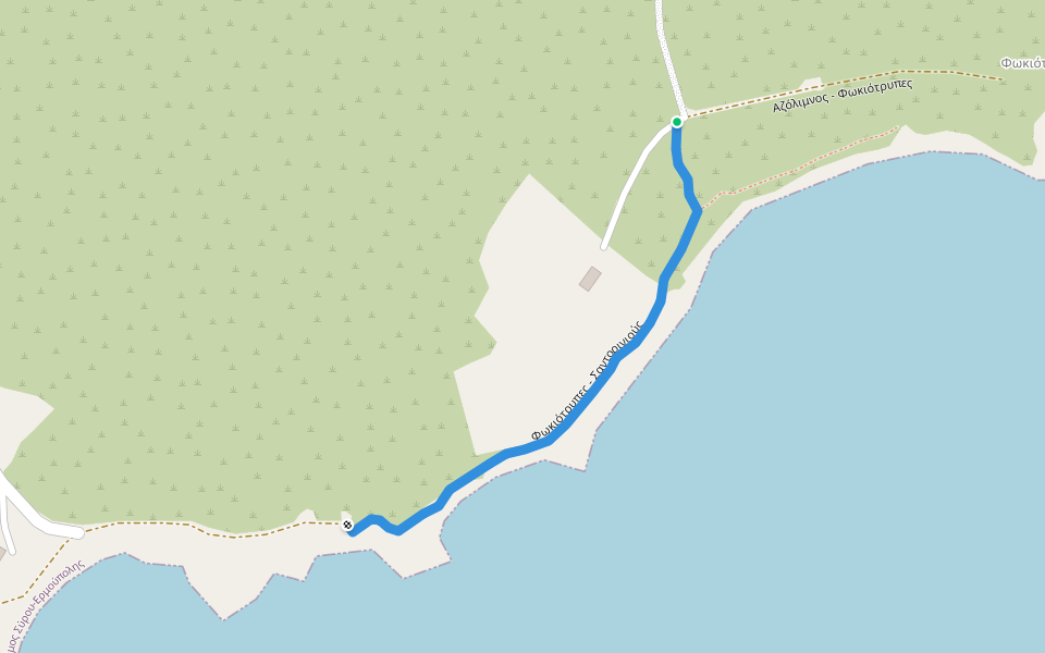 Φωκιότρυπες - Σαντορινιούς walking route map in Ermoupoli