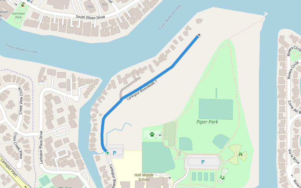 Larkspur Boardwalk 1 walking route map in Larkspur