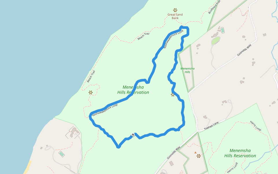 Nashawakemuck Loop walking route map in Chilmark