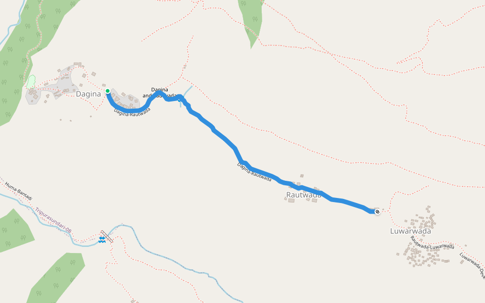 Dagina-Rautwada walking route map in Pahada
