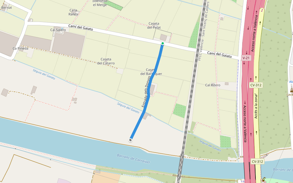 Entrada dels Donyos walking route map in Saboya