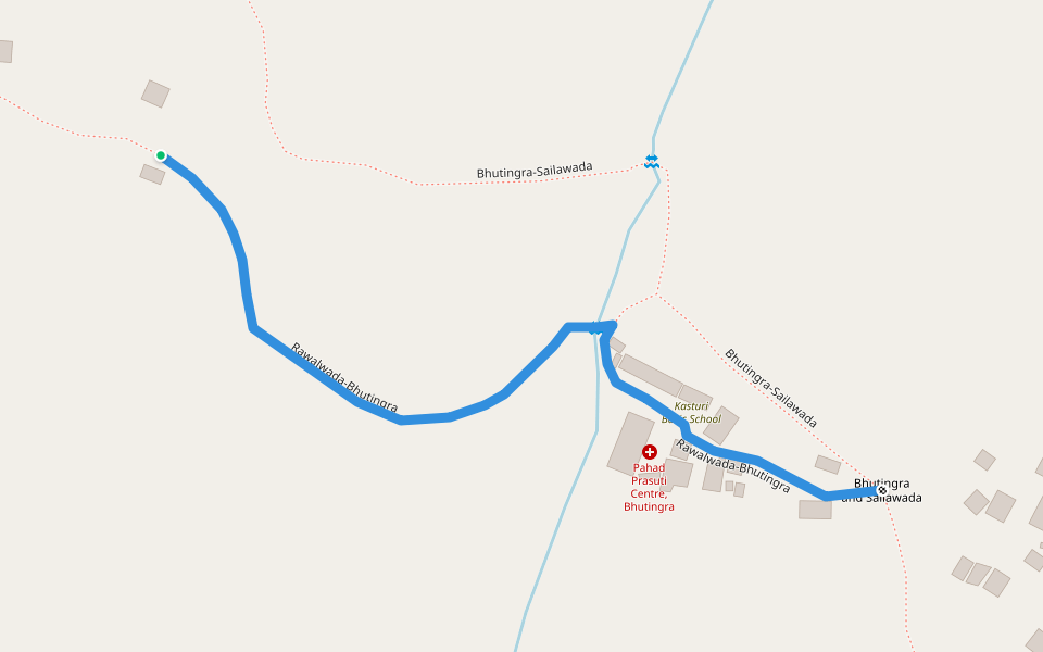 Rawalwada-Bhutingra walking route map in Pahada