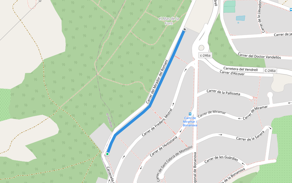 Carrer del Mirador del Romaní walking route map in Calafell