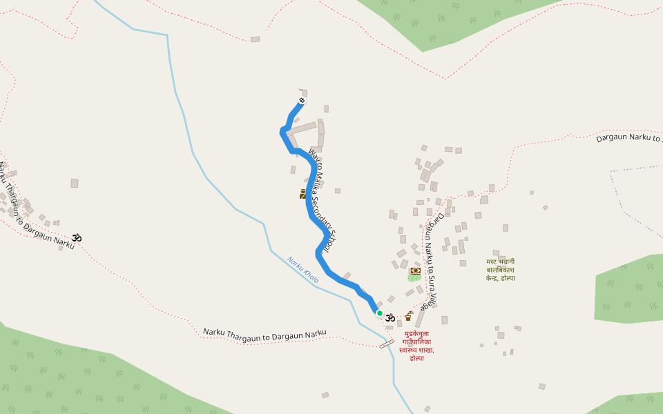 Way to Malika Secondary School walking route map in Narku