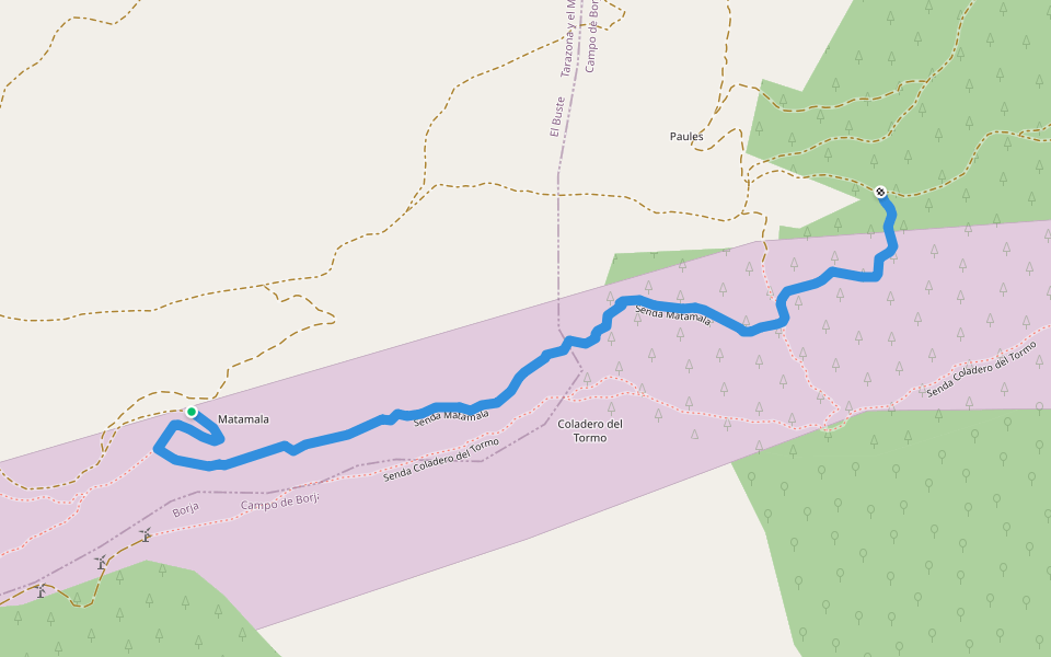 Senda Matamala walking route map in El Buste