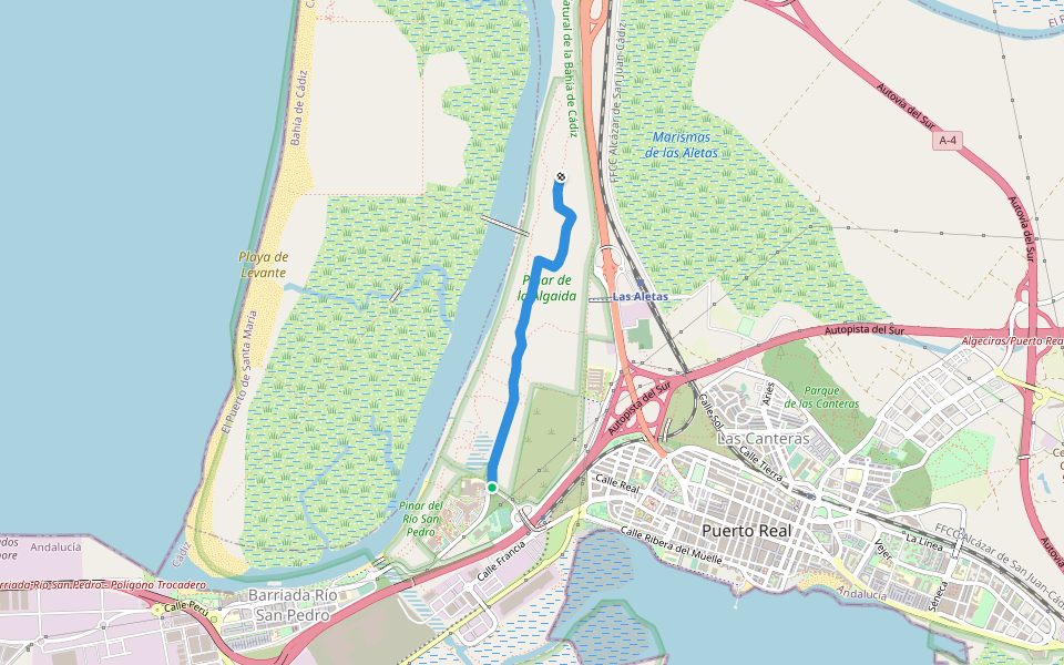 Sendero de la Algaida walking route map in Puerto Real