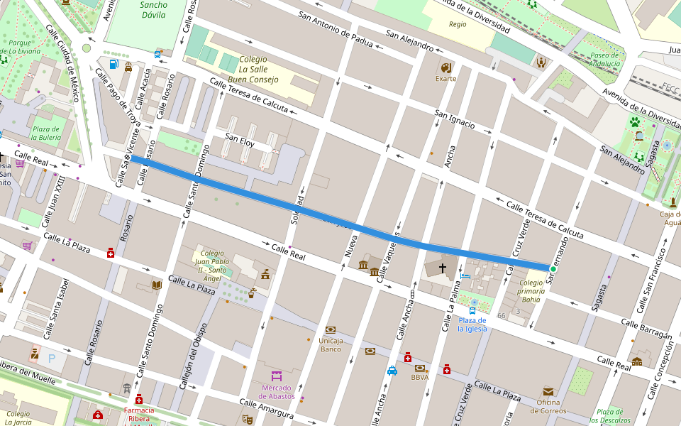 San José walking route map in Puerto Real