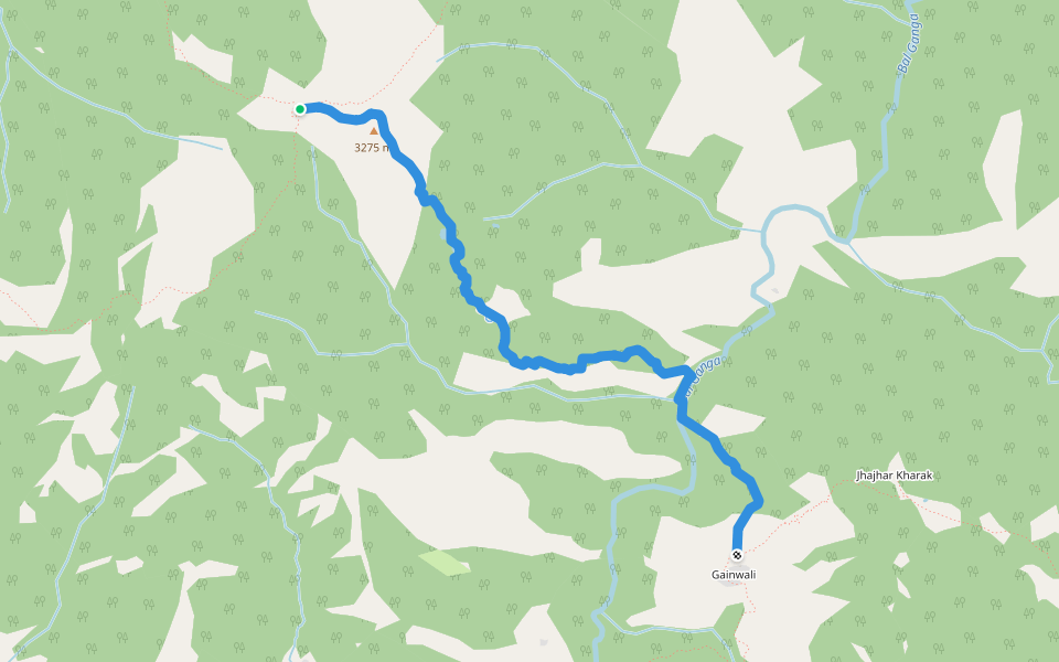 Pinswari-Gainwali walking route map in Balganga Range