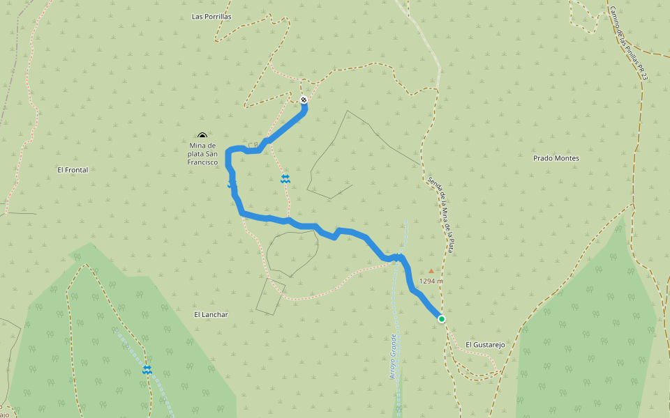 Senda de la Mina de la Plata walking route map in Horcajuelo de la Sierra