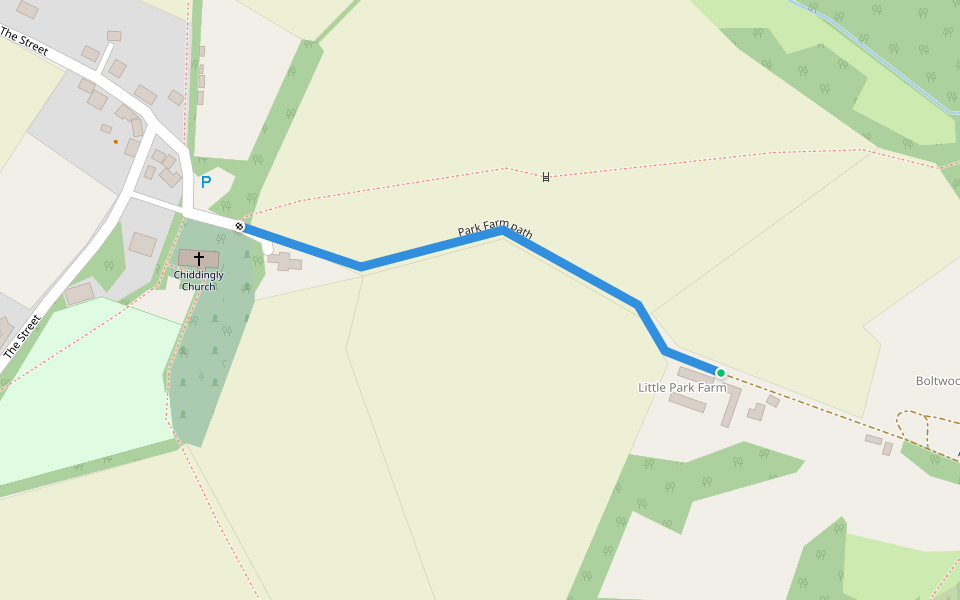 Park Farm path walking route map in Chiddingly