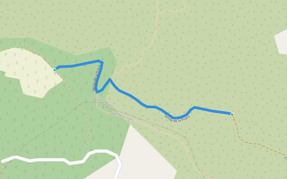 Senda de la Pilara walking route map in Quart de les Valls