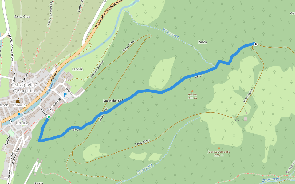 GR-11 walking route map in Ochagavía