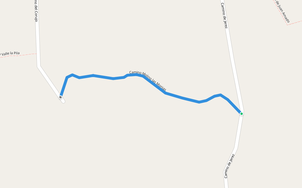 Camino Molino las Monjas walking route map in Barcarrota