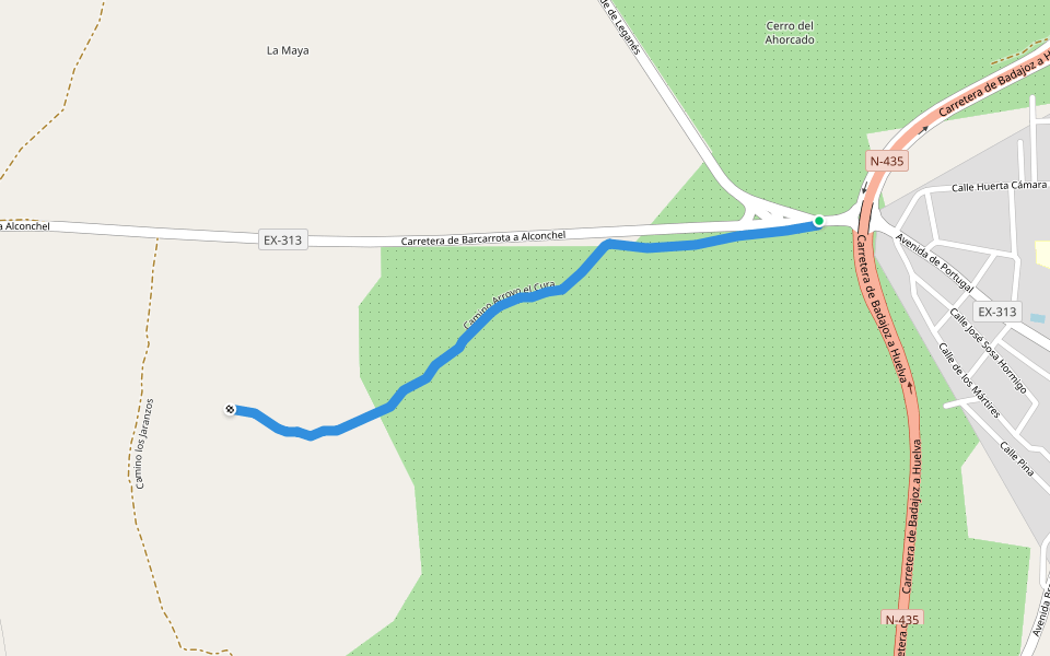 Camino Arroyo el Cura walking route map in Barcarrota