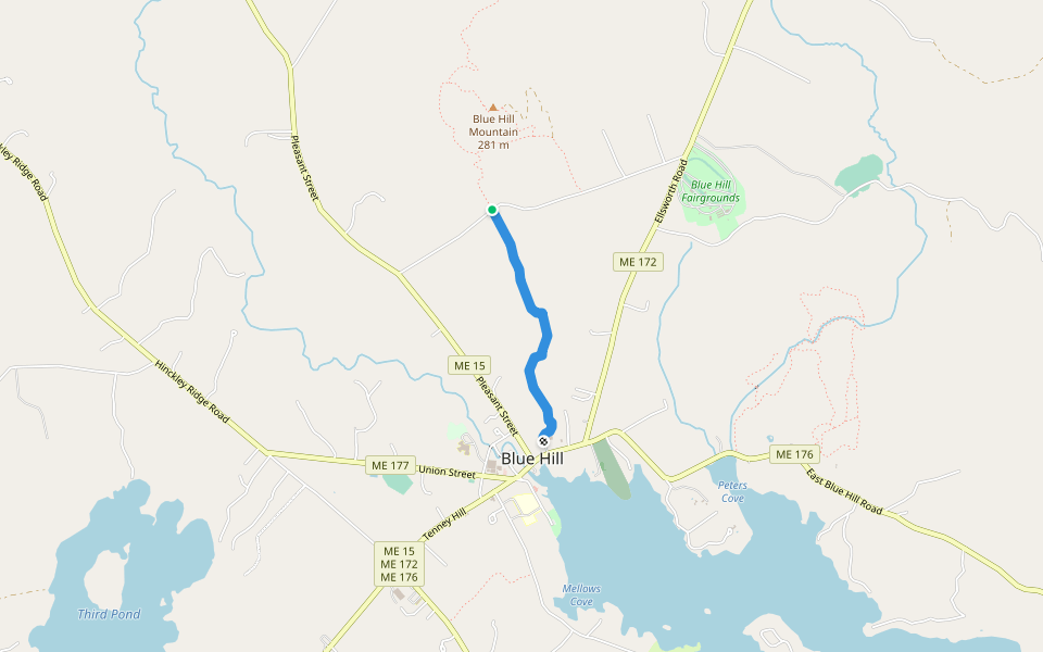 Post Office Trail walking route map in Blue Hill