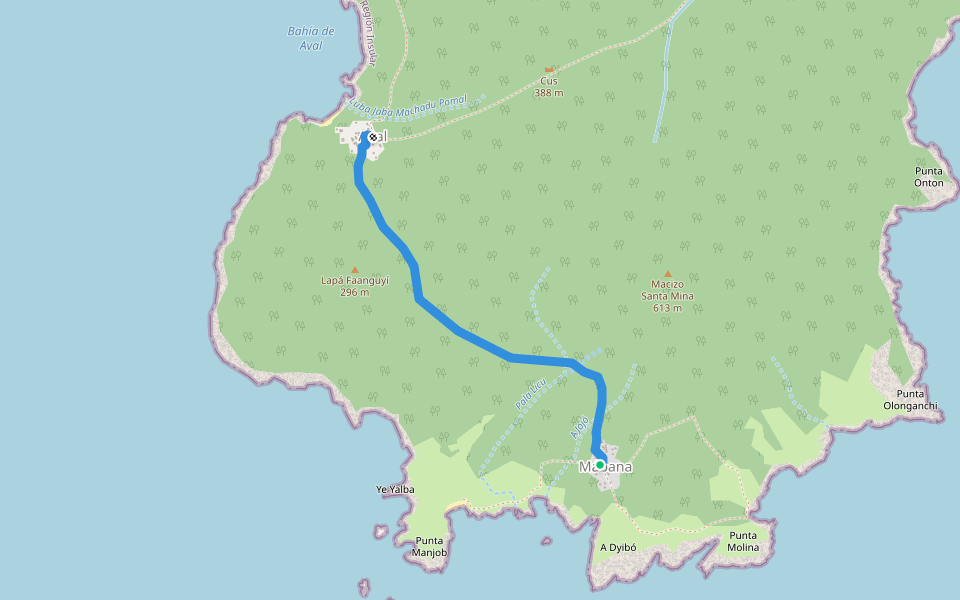Sendero Aual - Mábana walking route map in Mabana