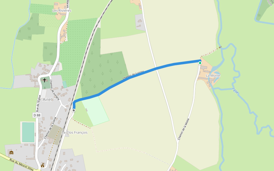 Chemin de Juvigny walking route map in Airel