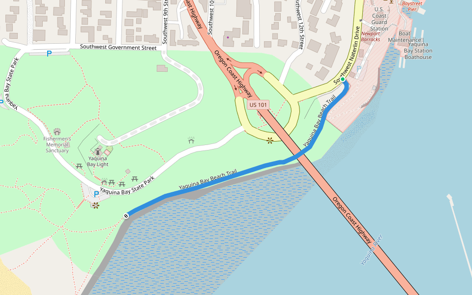 Yaquina Bay Beach Trail walking route map in Newport
