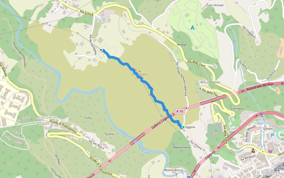 Scorsi trail walking route map in Cogoleto