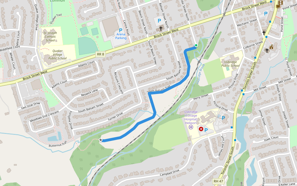 South Balsam Trail walking route map in Uxbridge
