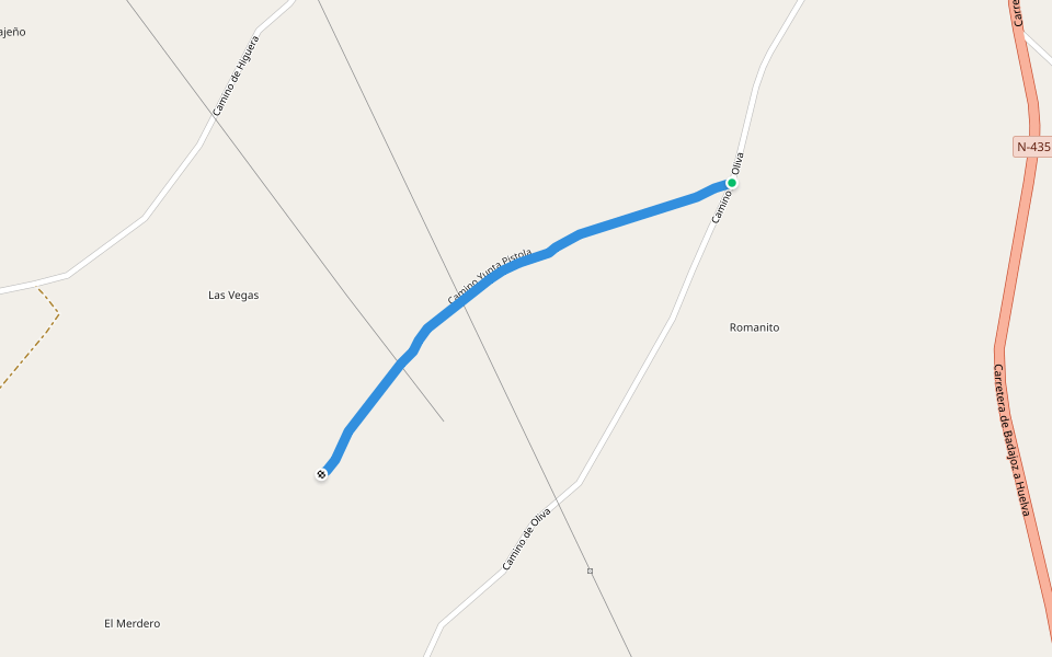 Camino Yunta Pistola walking route map in Barcarrota