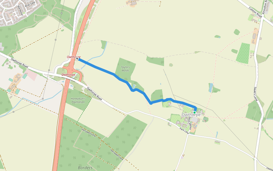Owthorpe FP10 walking route map in Owthorpe