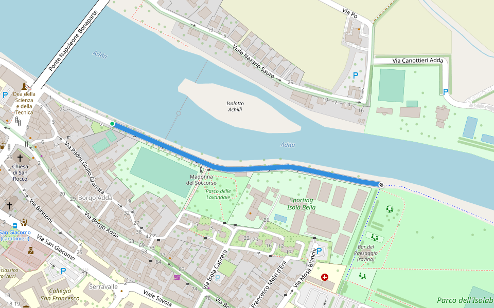 Via Lungo Adda Napoleone Bonaparte walking route map in Lodi