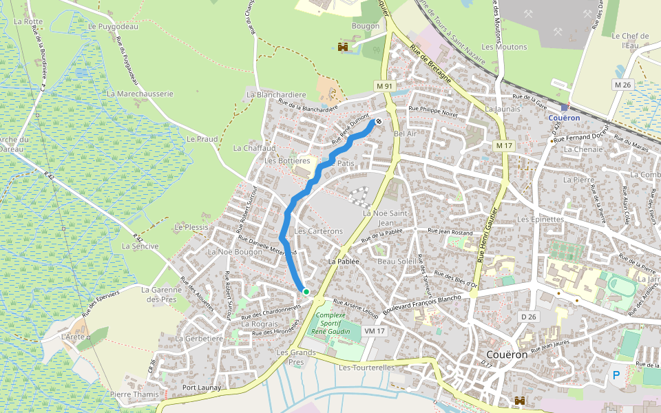 Promenade des Frênes walking route map in Couëron