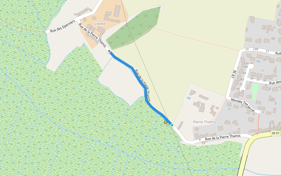 Rue de la Pierre Thamis walking route map in Couëron