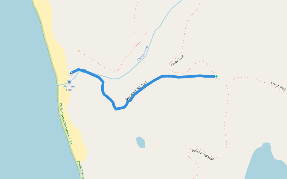 Alamere Falls Trail walking route map in Bolinas
