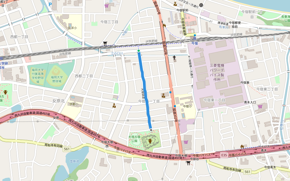 大塚緑道 walking route map in Fukuoka