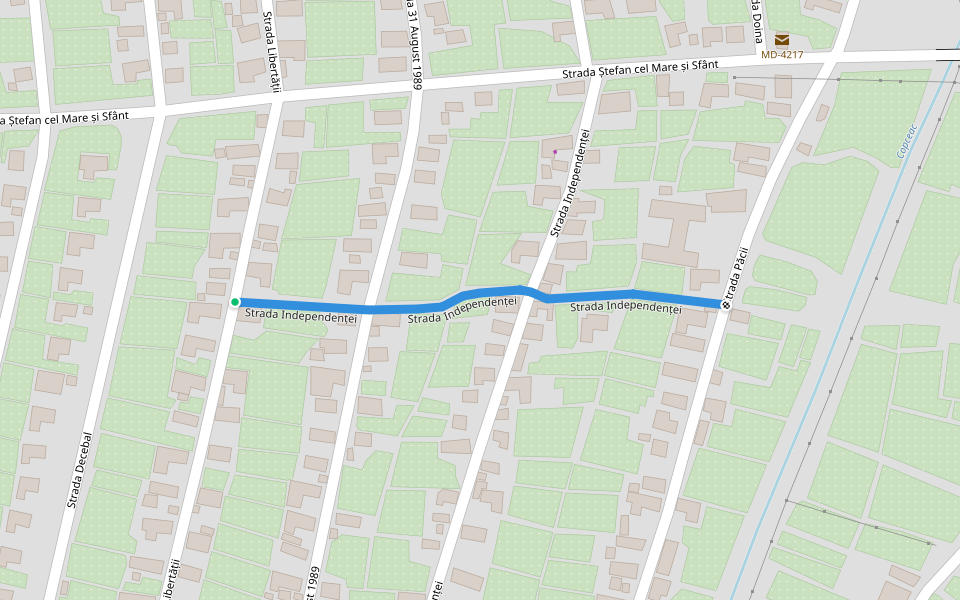 Strada Independenței walking route map in Copceac