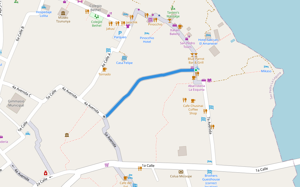 2a Calle walking route map in San Pedro La Laguna