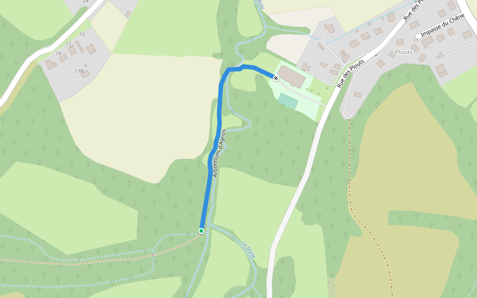 Arboretum d'Agnos walking route map in Agnos