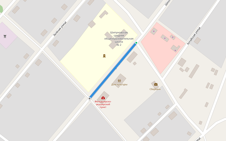 Школьная улица walking route map in Shipunovo