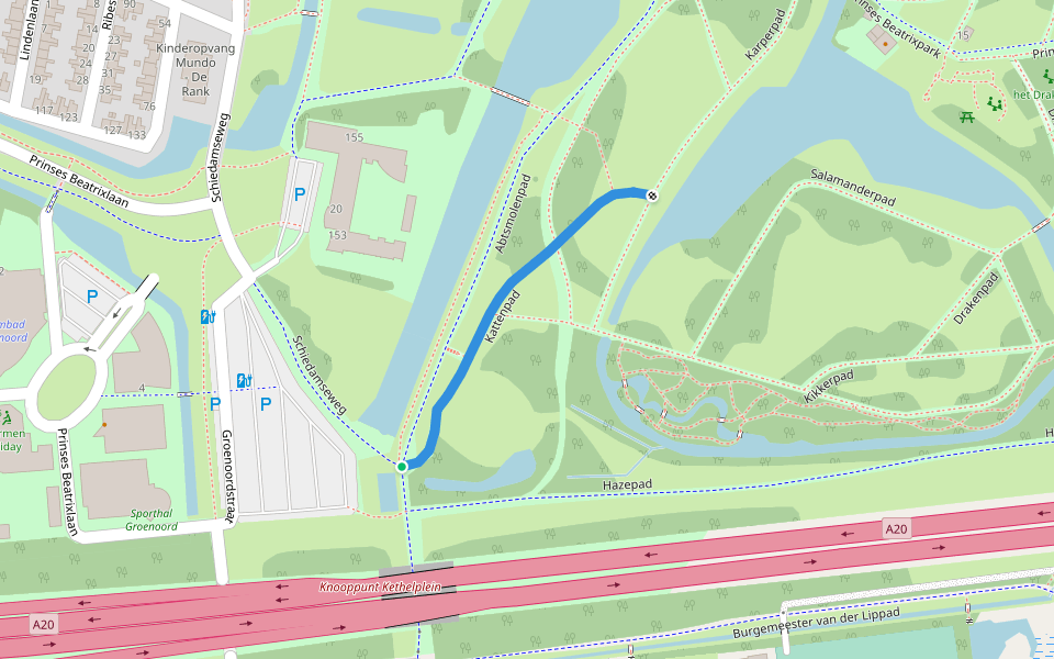 Kattenpad walking route map in Schiedam