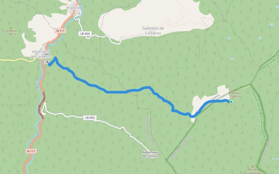 Camino de Villanueva a Horquín walking route map in Gallinero de Cameros
