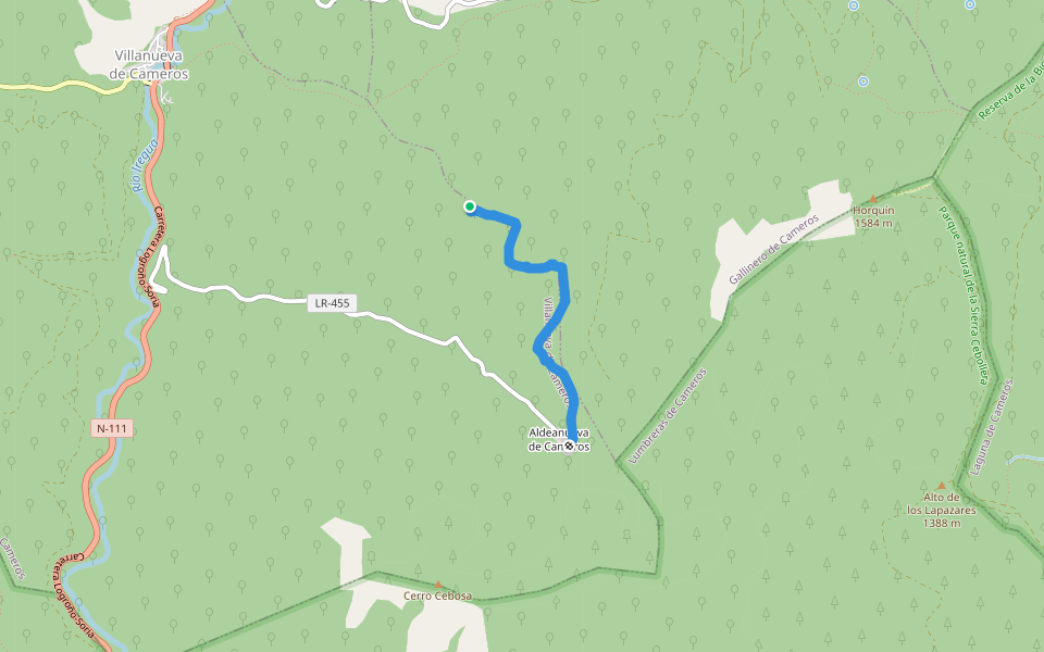 Camino de Gallinero a la Aldea walking route map in Gallinero de Cameros