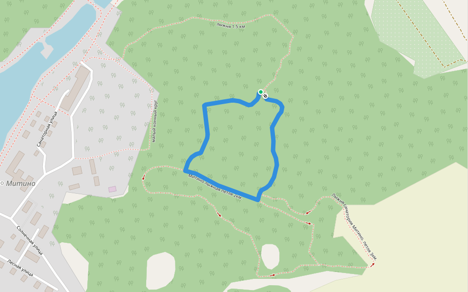 Митино лыжная петля 2км. walking route map in Vorob'i