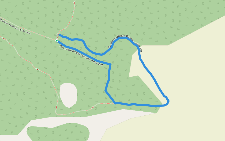 Лыжня санатория Митино. петля 3км. walking route map in Mitino