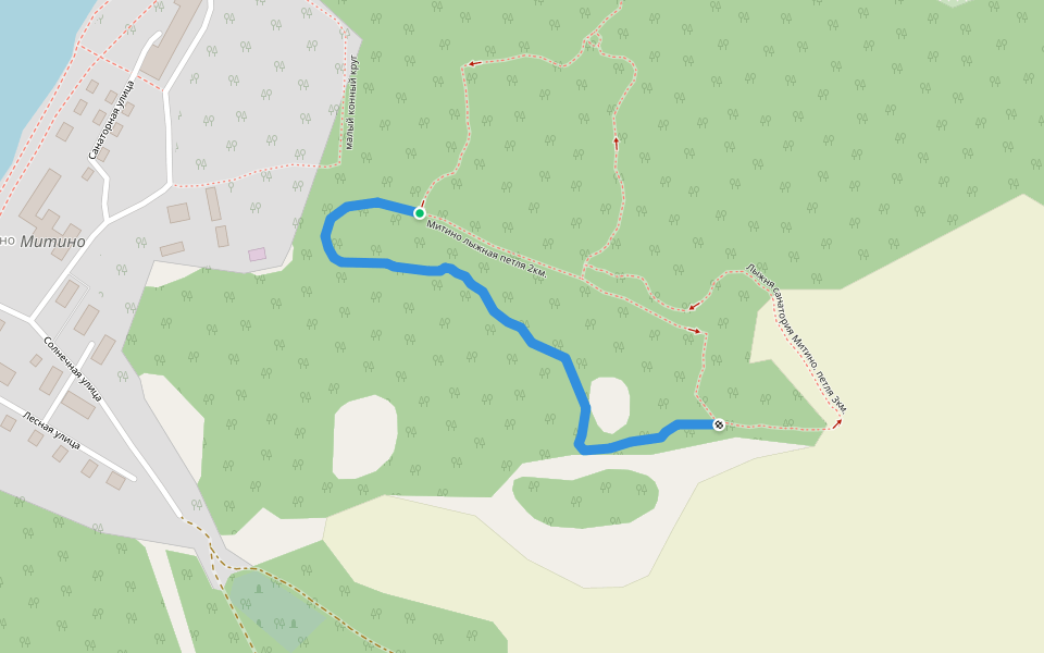 Лыжня санатория Митино. Старая петля 3км. walking route map in Mitino