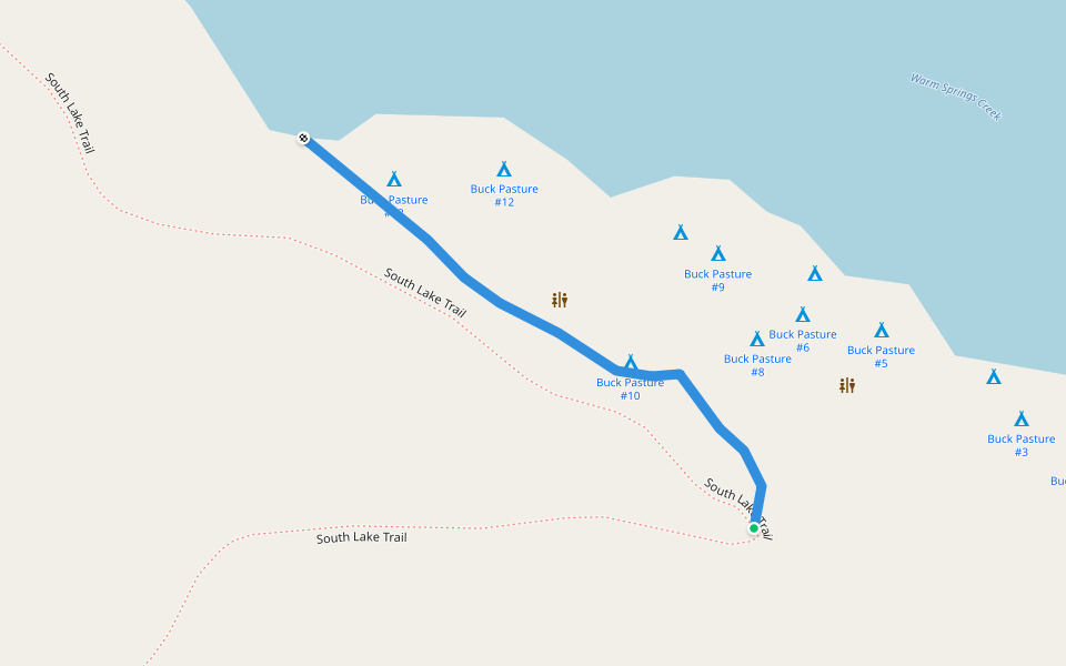 Buck Pasture Camp spur walking route map in Geyserville