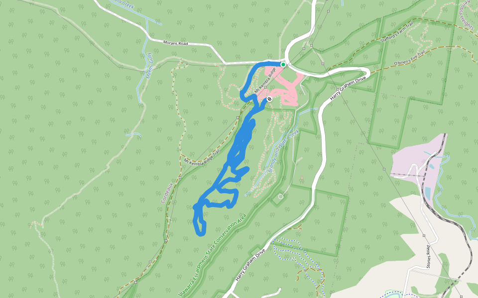 Blue walking route map in Kembla Heights