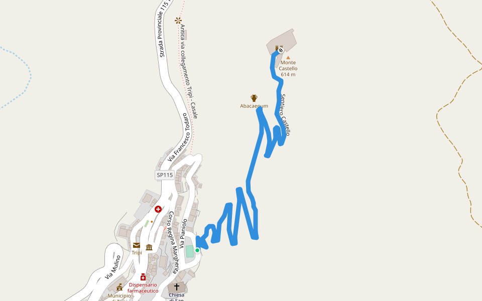 Sentiero Castello walking route map in Tripi