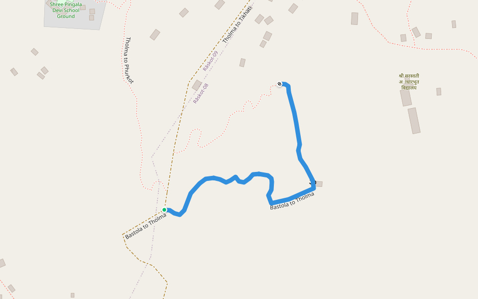 Bastola to Tholma walking route map in Phukot